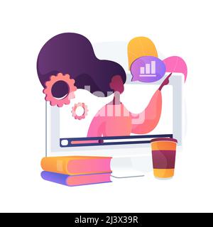 Atelier en ligne résumé illustration du vecteur de concept. Atelier d'apprentissage en ligne, activité collaborative, obtenir un certificat en ligne, formation en ligne gratuite en soi Illustration de Vecteur