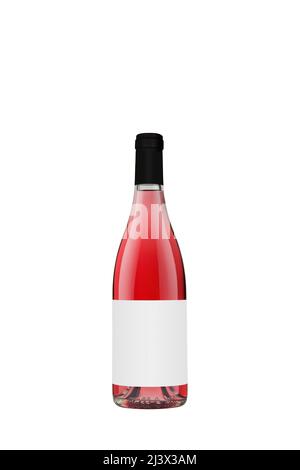 Bouteille de Bourgogne avec vin de cerise, verre transparent, étiquettes vierges, isolée Banque D'Images