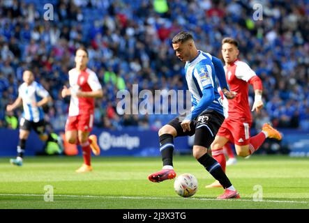 Barcelone,Espagne.10 avril,2022. RDT (11) des dribbles du RCD Espanyol lors du match espagnol de la Liga entre le RCD Espanyol et la RC CELTA au stade RCDE. Crédit : rosdemora/Alay Live News Banque D'Images