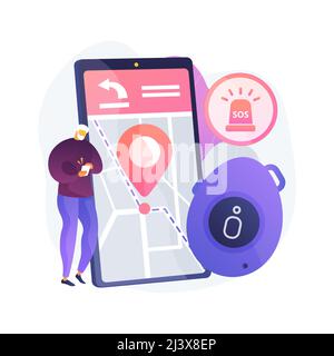 Illustration vectorielle abstraite de concept de bouton d'urgence personnel. Bouton SOS GPS intégré, solution de sécurité personnelle, appareil portable, entretien de votre ch Illustration de Vecteur
