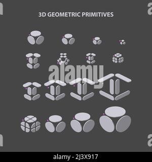 Ensemble de 3D formes primitives géométriques pour une combinaison dans la construction. Illustration vectorielle. Illustration de Vecteur