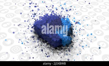 Le logo est le plus grand système de paiement électronique de débit.Motion.PayPal monogramme se dissolvant en particules bleues dans l'abstraction. À utiliser uniquement pour les contenus éditoriaux. Banque D'Images