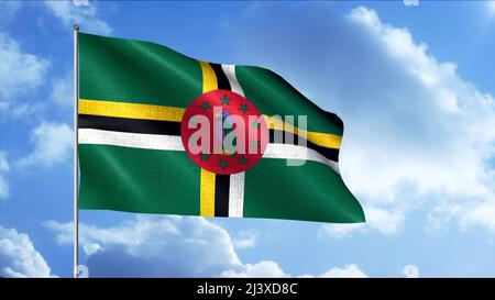 Drapeau du pays sur le mât dans le ciel. Mouvement. 3D animation du drapeau du pays qui agite dans le ciel. Beau drapeau de la République Dominicaine dans le ciel Banque D'Images