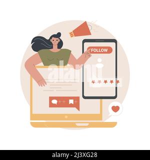 Suivez-nous l'illustration du vecteur de concept abstrait. Suivez-nous sur les médias sociaux, Abonnez-vous à la newsletter, connectez-vous, onglet de site Web d'entreprise, barre de menus, St Illustration de Vecteur