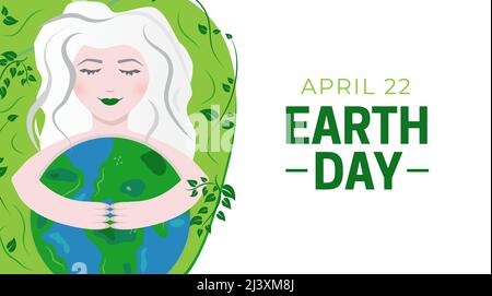 Illustration du vecteur du jour de la Terre avec une mère tenant le globe entre les mains avec des plantes vertes Illustration de Vecteur