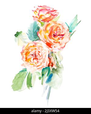 Aquarelle Décoration florale fleurs. illustration, feuilles et bourgeons. La composition botanique pour un mariage ou une carte de vœux. branche de fleurs - L'abstraction Banque D'Images