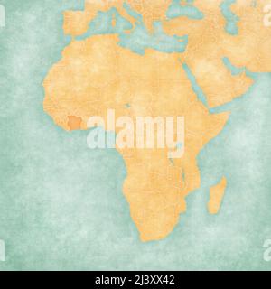 Côte d'Ivoire (Côte d'Ivoire) sur la carte de l'Afrique en grunge doux et style vintage, comme le vieux papier avec aquarelle. Banque D'Images