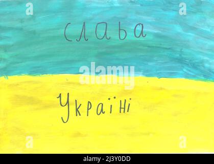 Slava Ukrainie enfant ukrainien dessin drapeau ukrainien Guerre en Ukraine soleil ukrainien enfant ukrainien dessin Ukraine paix Banque D'Images