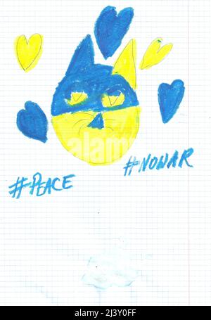 Slava Ukrainie enfant ukrainien dessin drapeau ukrainien Guerre en Ukraine soleil ukrainien enfant ukrainien dessin Ukraine paix Banque D'Images