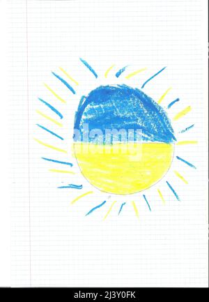 Slava Ukrainie enfant ukrainien dessin drapeau ukrainien Guerre en Ukraine soleil ukrainien enfant ukrainien dessin Ukraine paix Banque D'Images