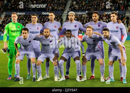 Valence, Espagne, 10 avril 2022. L'équipe du FC Barcelone avant le match de la Liga entre Levante ud et le FC Barcelone. Photo de Jose Miguel Fernandez /Alamy Live News ) Banque D'Images