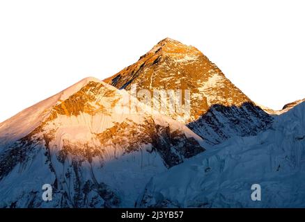 Mont everest isolé sur fond de ciel blanc, vue panoramique en soirée du Mont Everest vue de Kala Patthar, parc national Sagarmatha, mur de Khumbu Banque D'Images