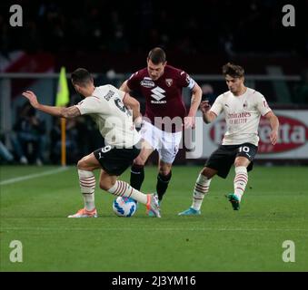 Turin, Italie. 10th avril 2022. Andrea Belotti de Torino FC pendant le championnat italien Serie Un match de football entre Torino FC et AC Milan le 10 avril 2022 au Stadio Olimpico Grande Torino à Turin, Italie - photo Nderim Kaceli/DPPI crédit: DPPI Media/Alay Live News Banque D'Images