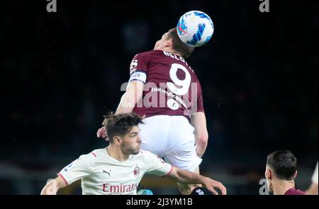 Turin, Italie. 10th avril 2022. Andrea Belotti de Torino FC pendant le championnat italien Serie Un match de football entre Torino FC et AC Milan le 10 avril 2022 au Stadio Olimpico Grande Torino à Turin, Italie - photo Nderim Kaceli/DPPI crédit: DPPI Media/Alay Live News Banque D'Images