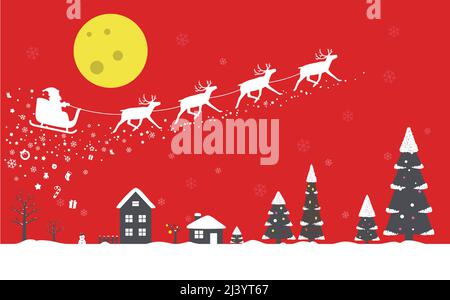 Les rennes portent la carte de vœux de Noël cadeau pour enfant Illustration de Vecteur