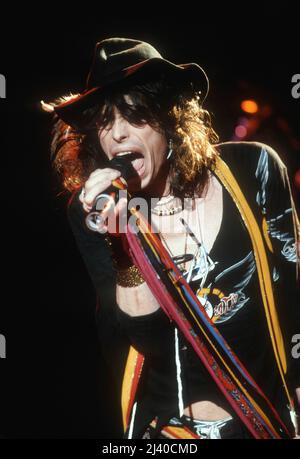 Aerosmith en concert en 1984 Credit: Jeffrey Mayer / Rock Negative / MediaPunch Steven Tyler Banque D'Images