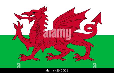 Drapeau original du pays de Galles dans les couleurs officielles et les proportions correctes. Illustration du vecteur de drapeau gallois Illustration de Vecteur