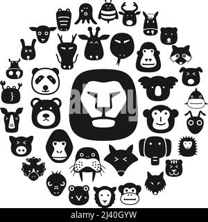 Motif icône plate à motif visage animal Illustration de Vecteur