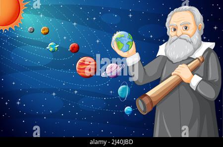 Portrait de Galileo Galilei en dessin animé Illustration de Vecteur