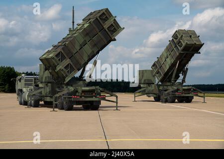 MIM-104 Patriot - système américain de missiles sol-air développé par Raytheon pour protéger les cibles stratégiques Banque D'Images