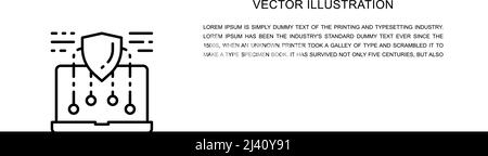 Ordinateur portable de sécurité Vector, icône Web Protect One Line. Illustration continue d'une ligne. Illustration de Vecteur