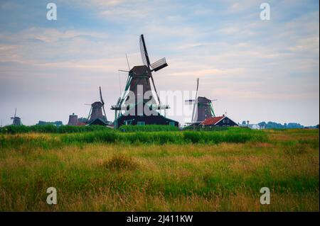 Maisons de ferme et les moulins à vent de Zaanse Schans Banque D'Images