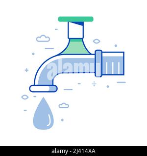 Icône d'économie d'eau pure avec Tap In Line Art Illustration de Vecteur