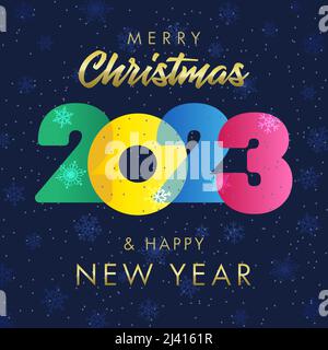 Belle carte de voeux Joyeux Noël et Bonne année 2023. Bg. Nuit neige Couleurs vives. Modèle de conception graphique abstrait isolé. Décor Illustration de Vecteur