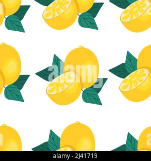 Motif citrons sans couture, fruits juteux aux agrumes. Illustration vectorielle. Imprimé fruits Illustration de Vecteur