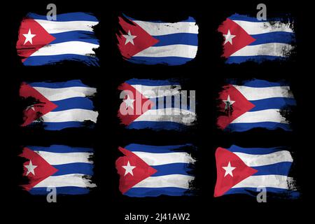 Coup de pinceau pour drapeau de Cuba, drapeau national sur fond noir Banque D'Images