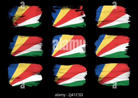Trait de pinceau drapeau des Seychelles, drapeau national sur fond noir Banque D'Images