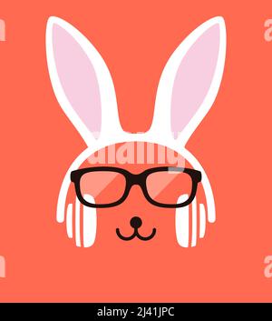 Caricature lapin avec casque et lunettes, profitez de la musique Illustration de Vecteur