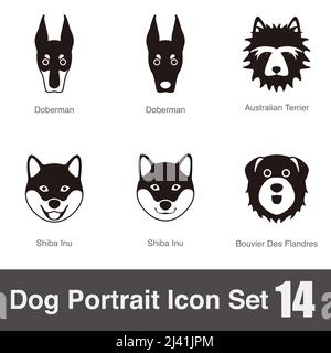 Jeu d'icônes de portrait de visage de chien Illustration de Vecteur