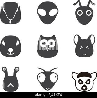 Visage animal mignon icons set, cartoon vector illustration Illustration de Vecteur