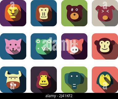 Ensemble d'icônes plates à motif visage animal Illustration de Vecteur