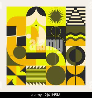 Motif vectoriel Neo-Geo, illustration inspirée par un design abstrait et moderne. Collage géométrique moderne pour affiche, couverture, art, présentation Illustration de Vecteur