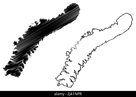 Île Severny (Russie, Fédération de Russie, archipel de Novaïa Zemlya) illustration vectorielle, esquisse griffée carte Severny Illustration de Vecteur