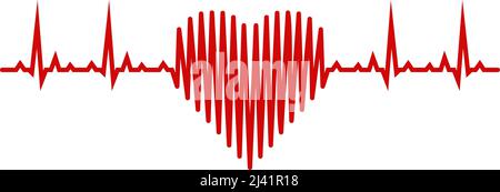 Vecteur cardiaque en rouge avec cardiogramme. Arrière-plan blanc isolé. Illustration du cœur abstrait. Symbole médical. Illustration de Vecteur