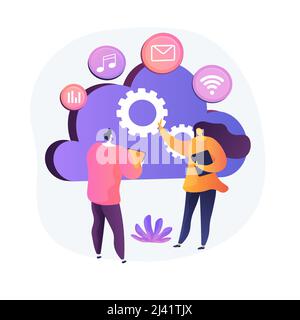 Catalogue en ligne. Plate-forme numérique pour les sauvegardes. Stockage du lecteur, de la bibliothèque de données, de l'archive de documents. Stockage dans le cloud pour les informations. Base de données des médias. Vecteur Illustration de Vecteur