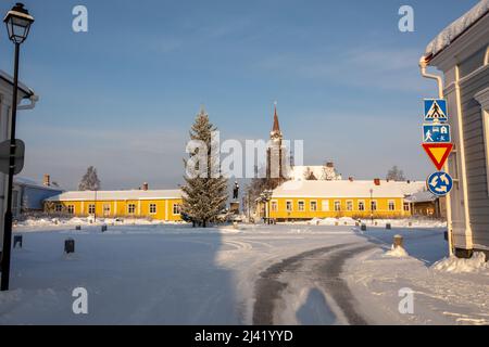 Vue sur la ville au centre de la vieille ville de Raahe en Finlande Banque D'Images