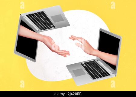 Illustration de deux ordinateurs avec des armes venant par l'écran connecté distance amour relation en ligne datant site Web application moderne amour problème Banque D'Images