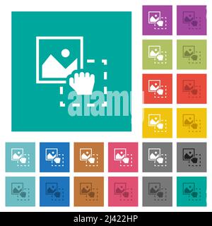 Prenez l'image pour télécharger des icônes plates multicolores sur des fonds carrés simples. Inclut des variantes d'icône blanche et foncée pour les effets de survol ou actifs. Illustration de Vecteur