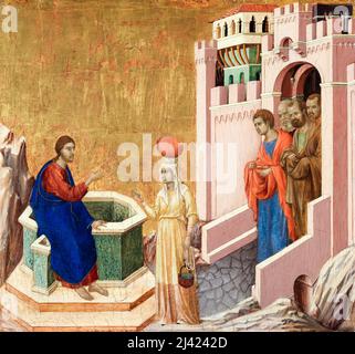 Duccio di Buoninsegna, Christ et la Samaritaine, 14th siècle, peinture à tempera sur panneau, 1310-1311 Banque D'Images