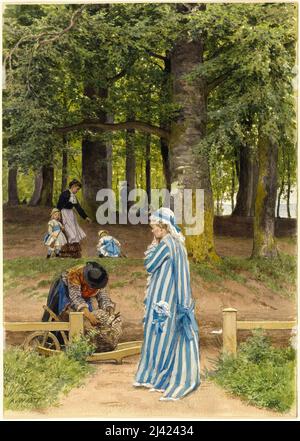 Anton von Werner, femme et fille de l’artiste dans un parc à Heringsdorf, peinture 1877 Banque D'Images