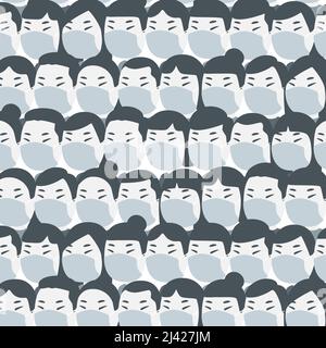 Schéma d'illustration vectoriel des personnes portent un masque médical. Hommes et femmes portant des masques de protection. Foule de peuples asiatiques. Banque D'Images