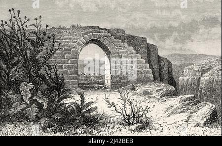 Porte byzantine ouest de la forteresse Masada à la mer Morte, Israël, Moyen-Orient, Orient. Syrie par Charles Louis Lortet (1836-1909) le Tour du monde 1882 Banque D'Images