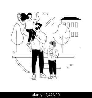 Dessin vectoriel de concept abstrait de dads modernes. Séjour-à-la maison père, maison super bon papa, impliquer dans les enfants vivre, avec les enfants, famille active Illustration de Vecteur