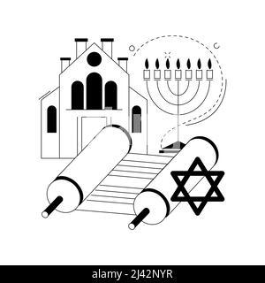 Illustration du vecteur du concept abstrait du judaïsme.Judaïsme religion monothéiste, orthodoxe juive, étoile de david, la torah défilent dans la synagogue, la plus ancienne foi, Illustration de Vecteur