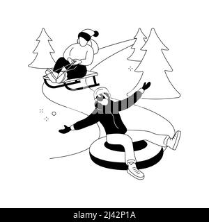 Hiver extérieur amusant résumé concept illustration vectorielle. Activités hivernales pour les enfants, s'amuser dans la neige, passer du temps en famille à l'extérieur, construire un bonhomme de neige, bonhomme de neige Illustration de Vecteur