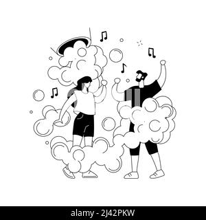 Illustration vectorielle de concept abstrait de fête en mousse. Danse en bubles et suds, divertissement de fête en mousse, tee-shirts mouillés, maillots de bain, piste de danse, fest Illustration de Vecteur